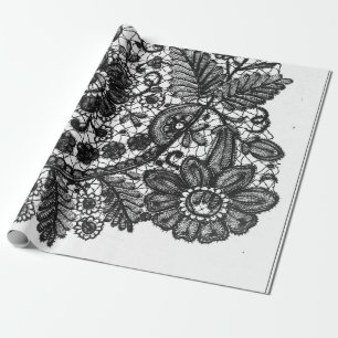 PAPIER CADEAU LACE MOTIF EN LACE NOIRE ET BLANCHE