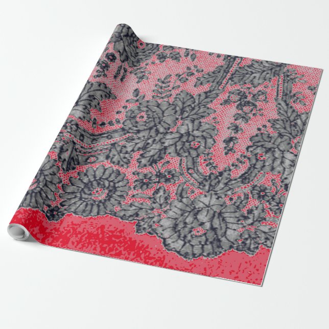 Papier Cadeau LACE NOIRE CHANTILLON ET papier d'enveloppement ro (Déroulé)