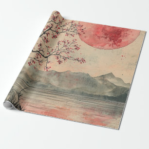 Papier Cadeau Lacs de la Lune Cramoisi Lavis à l'Encre