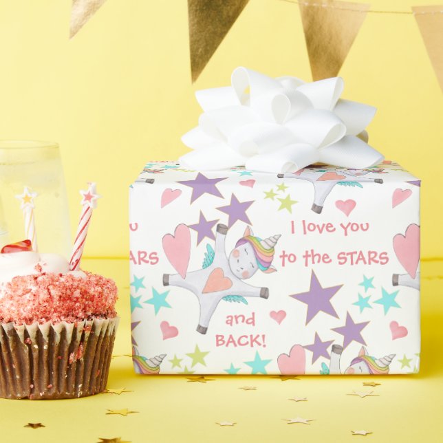 Papier Cadeau L'adorable licorne aux étoiles et retour (Fête d'anniversaire)