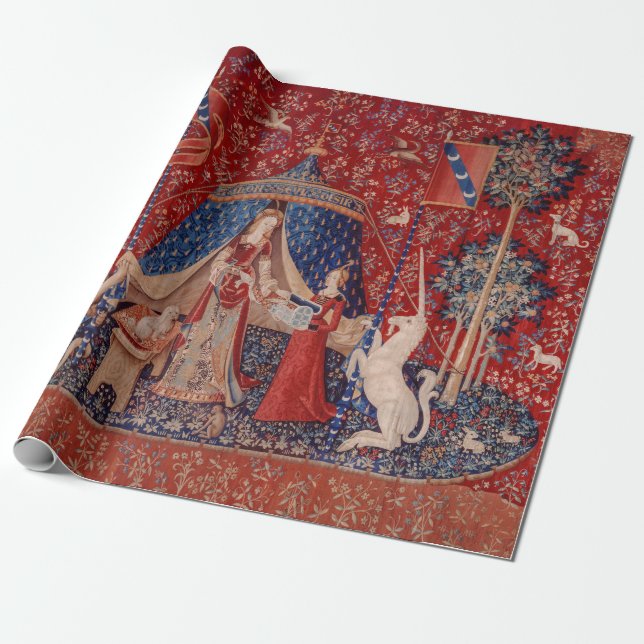 Papier Cadeau Lady and Unicorn Medieval Tapestry Desire (Déroulé)