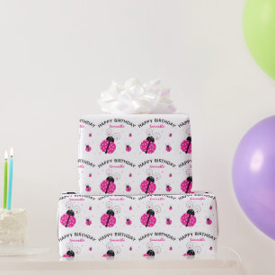 Papier Cadeau Lady Bug Pink Joyeux anniversaire