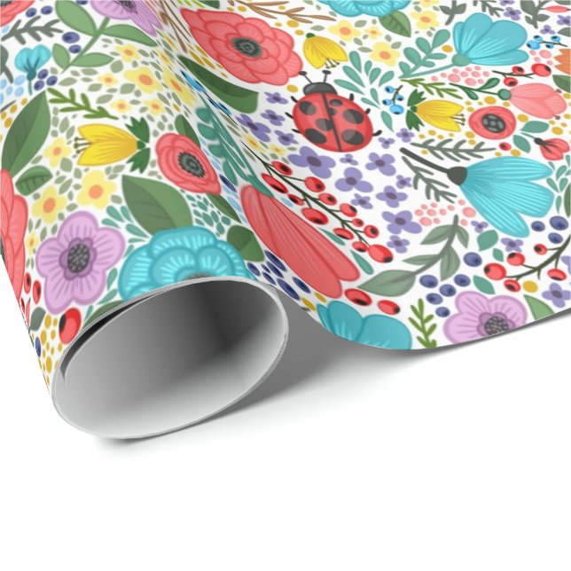 Papier Cadeau Lady Bugs et Flowers (Coin rond)