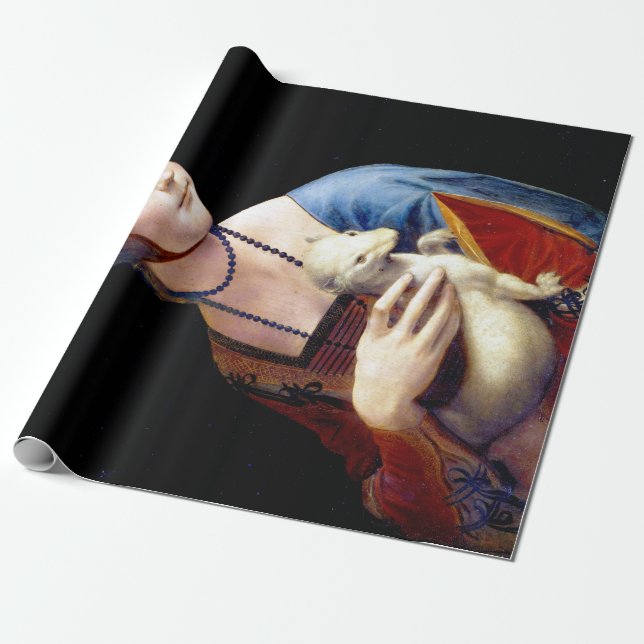 Papier Cadeau Lady Léonard de Vinci avec une mine (Déroulé)