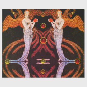 Papier Cadeau LADY PHOENIX ART DÉCO BEAUTÉ MODE Orange Noir