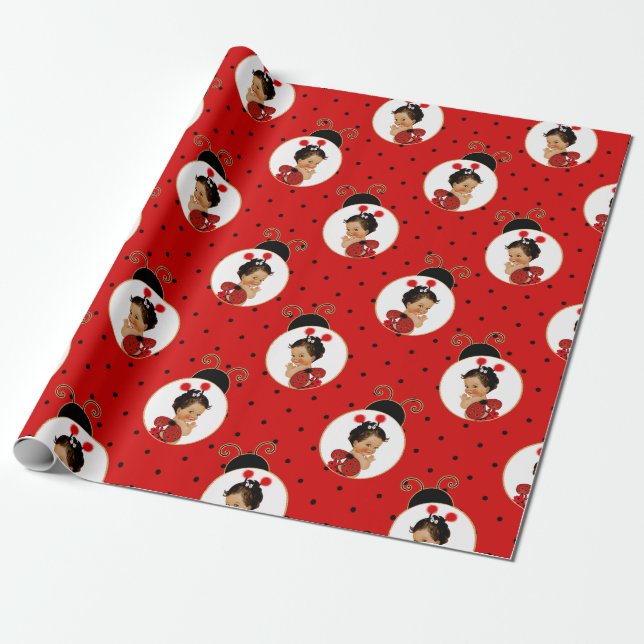 Papier Cadeau Ladybug Baby Girl Red & Black Dot (Déroulé)