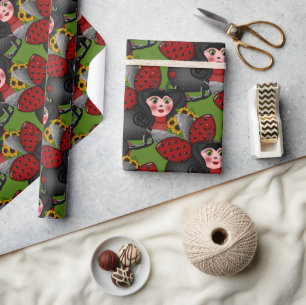 Papier Cadeau Ladybug et tournesols-Diagonal-Green-