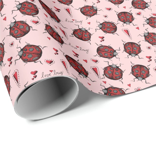 Papier Cadeau Ladybug Love Bug Red Hearts Valentines Day (Coin rond)
