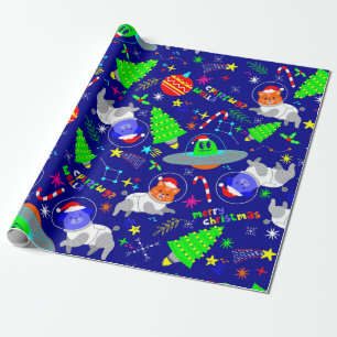 Papier Cadeau laide alien de Noël père Noël chat chien