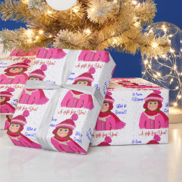 Papier Cadeau Laisser la Casquette rose Pom-Pom-Fille aux yeux b