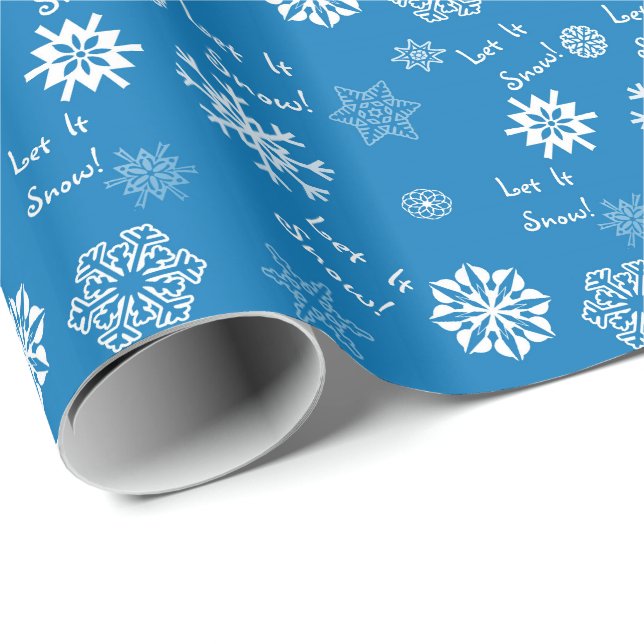 Papier Cadeau Laissez-le neiger - Bleu (Coin rond)