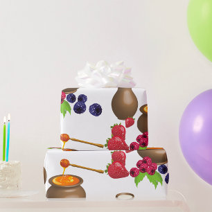 Papier Cadeau Lait et miel avec baies Alimentation rustique