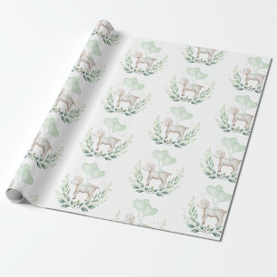 Papier Cadeau Lamb moderne mouton bébé avec Balloon & verdure
