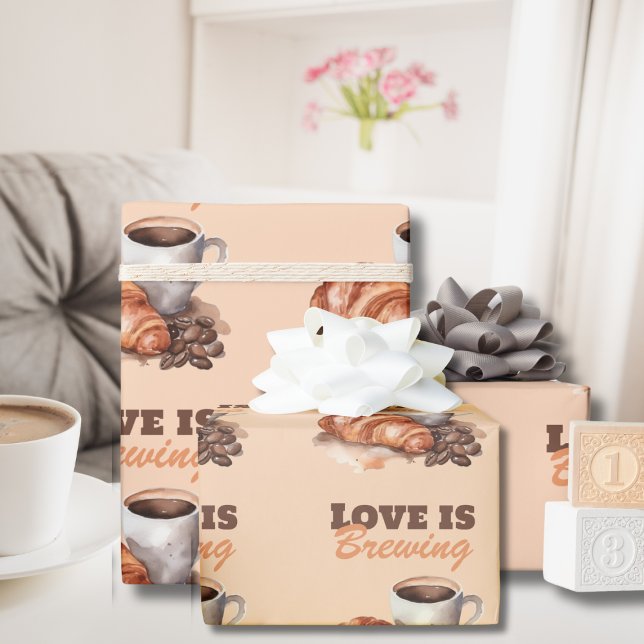 Papier Cadeau L'amour brasse du café Fête des mariées française (Créateur téléchargé)