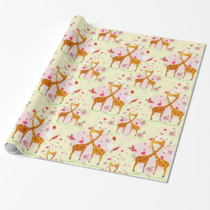 Papier Cadeau L'amour et les baisers Giraffes