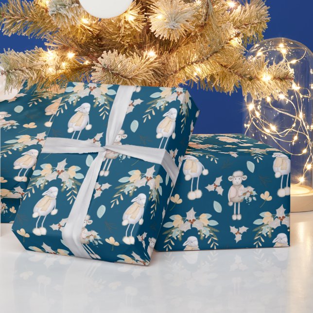 Papier Cadeau Lampes de Noël en bleu (Vacances)