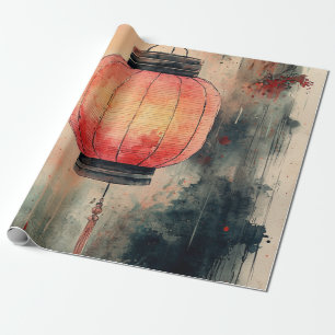 Papier Cadeau Lanterne d'automne Sumi-E Aquarelle