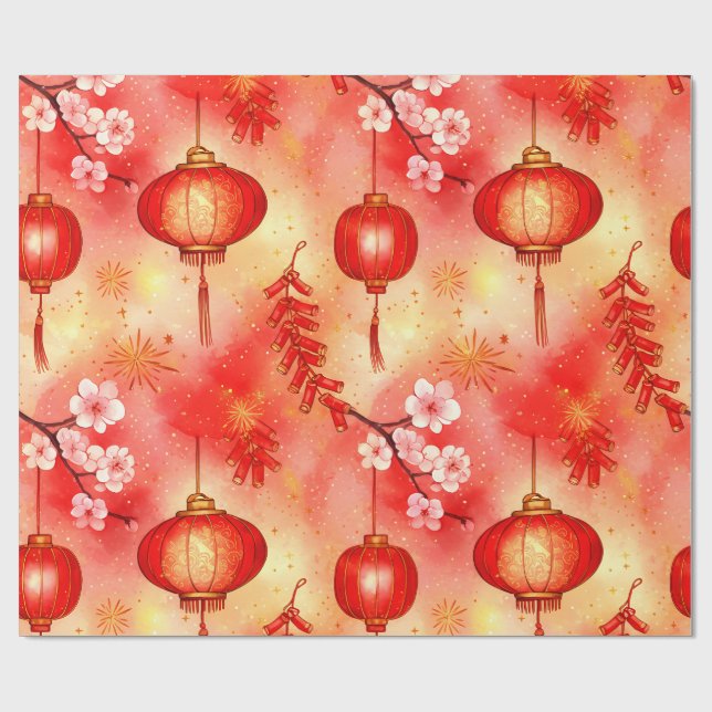 Papier Cadeau Lanterns glow, firecrackers burst, and blossoms bl (Plat)