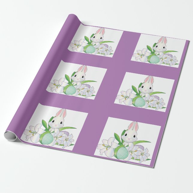Papier Cadeau Lapin Avec Oeufs Et Lys Enveloppant Papier (Déroulé)