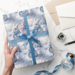Papier Cadeau Lapin Blanc Avec Écharpe Hiver