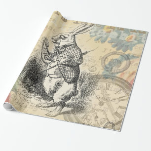 Papier Cadeau Lapin Blanc Aventures d'Alice au Pays des Merveill