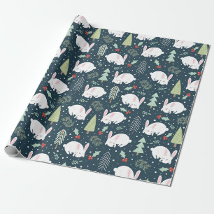 Papier Cadeau Lapin blanc de neige d'hiver