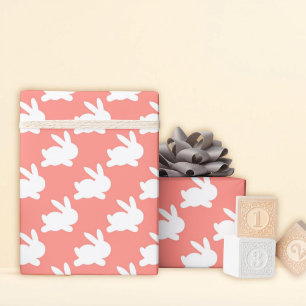 Papier Cadeau Lapin blanc Saumon rose en marche