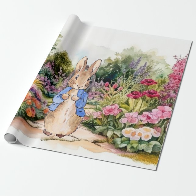 Papier Cadeau Lapin classique dans son jardin (Déroulé)