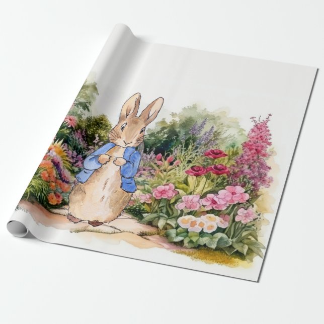 Papier Cadeau Lapin classique en veste bleue (Déroulé)