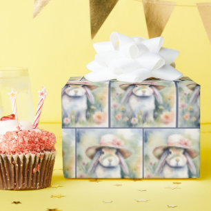 Papier Cadeau Lapin d'aquarelle portant un Bonnet