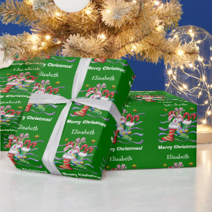 Papier Cadeau Lapin de Noël vert Stocker Personnalisé