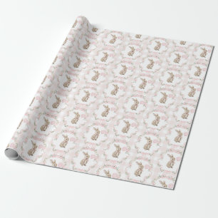Papier Cadeau Lapin de Pâques à ruban rose Anniversaire Fille