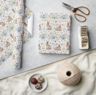 Papier Cadeau Lapin de Pâques Aquarelle Floral Printemps
