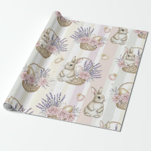 Papier Cadeau Lapin de Pâques avec motif pastel de printemps Œuf