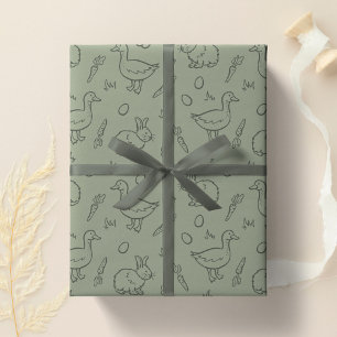 Papier Cadeau Lapin de Pâques Bohème Oie Vert Sauge Printemps
