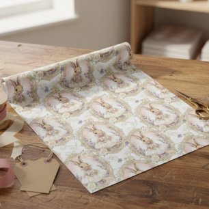 Papier Cadeau Lapin de Pâques Floral Élégant Vintage 