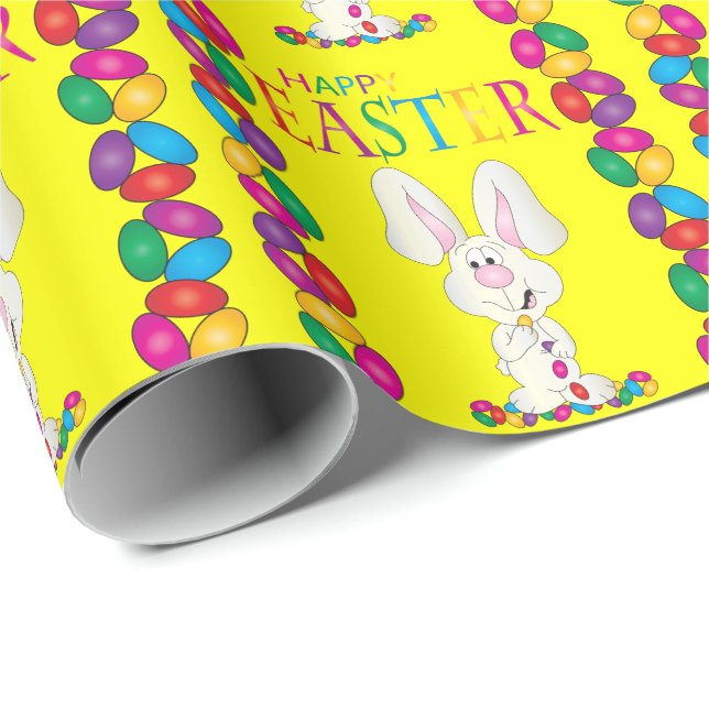 Papier Cadeau Lapin de Pâques heureux (Coin rond)