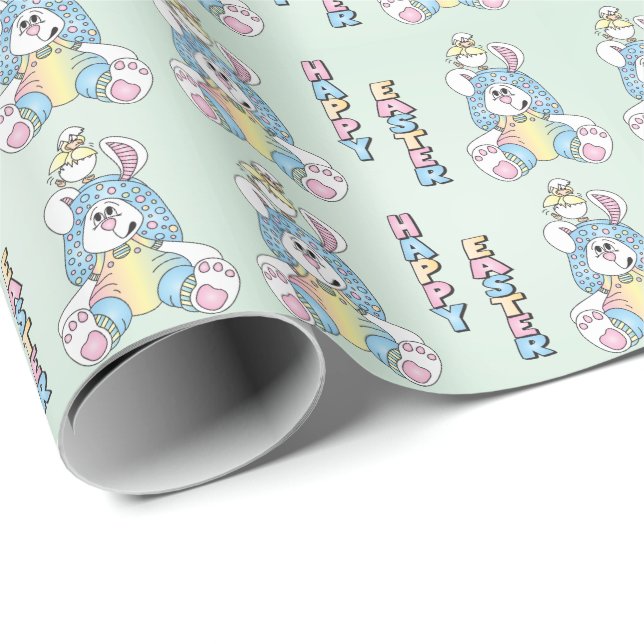 Papier Cadeau Lapin de Pâques heureux (Coin rond)