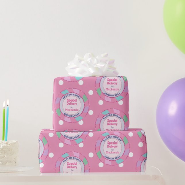Papier Cadeau Lapin de Pâques Livraison Spéciale Rose Pailleté  (Cadeaux de fête)