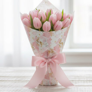 Papier Cadeau Lapin de Pâques mignon Printemps aquarelle rose