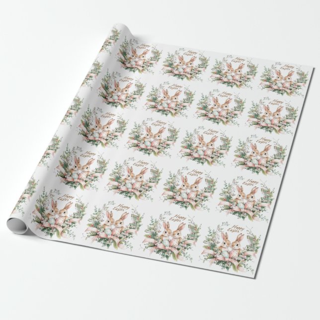 Papier Cadeau Lapin de Pâques, Oeuf et couronne (Déroulé)