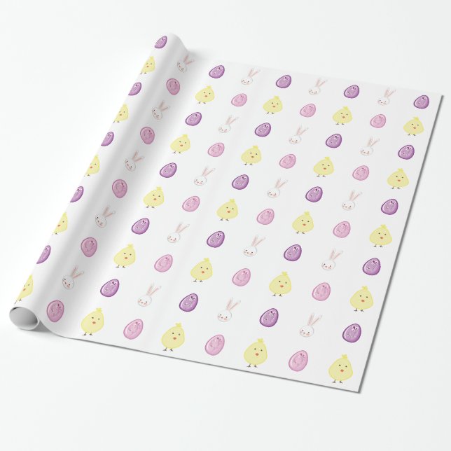 Papier Cadeau Lapin de Pâques, poussins et oeufs de Pâques (Déroulé)