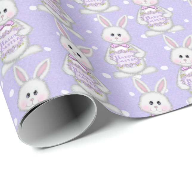 Papier Cadeau Lapin De Pâques Sur Les Pois (Coin rond)