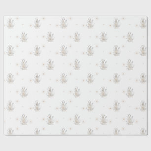 Papier Cadeau Lapin d'hiver avec fleurs d'hiver