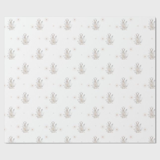 Papier Cadeau Lapin d'hiver avec fleurs d'hiver (Plat)