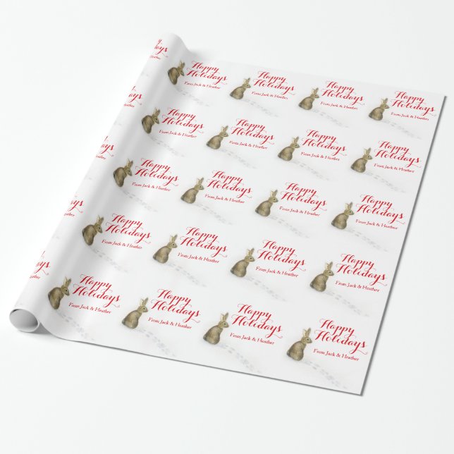 Papier Cadeau Lapin et voies dans l'emballage de Noël de neige (Déroulé)