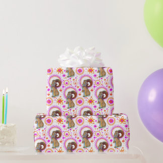 Papier Cadeau Lapin Étincelant En Orange Et Rose