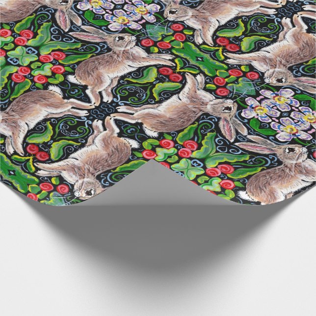 Papier Cadeau Lapin Lapin Lapin Carrelé Rose Holly Enveloppe cad (Coin)