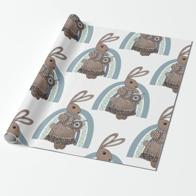 Papier Cadeau Lapin lapin lapin lapin lapin en gros arc-en-ciel (Déroulé)