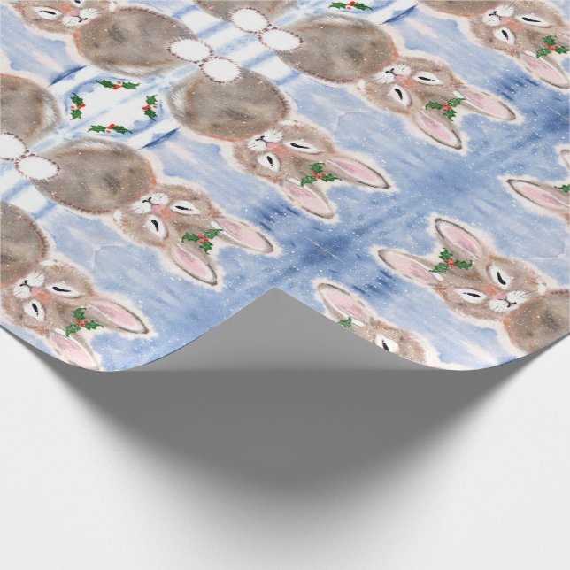 Papier Cadeau Lapin Lapin Neige Bleu Enveloppement Cadeau de Noë (Coin)
